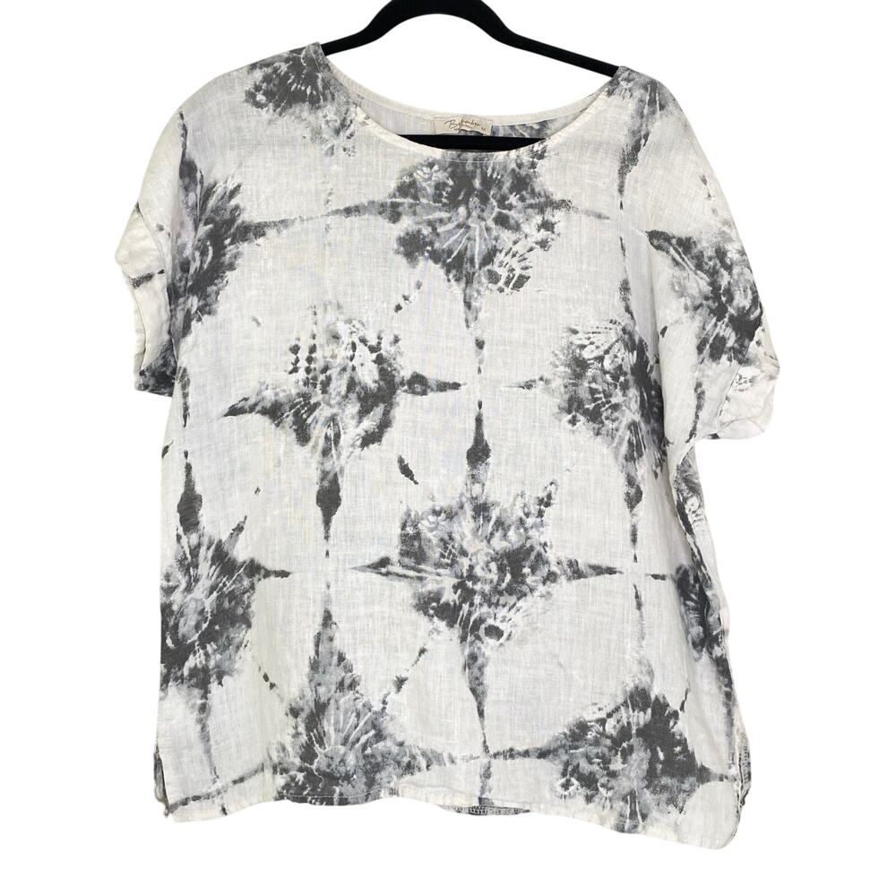 Bellambra White and Gray 100% Linen Art to Wear Tie Dye Pattern Top Medium